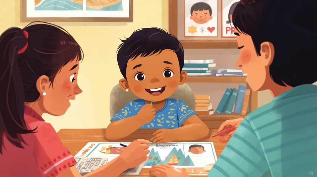 دور الوالدين في التوازن العاطفي والنفسي للطفل illustration du développement émotionnel de l’enfant apprendre à reconnaître et à exprimer ses émotions dans un cadre sécurisant. (1)